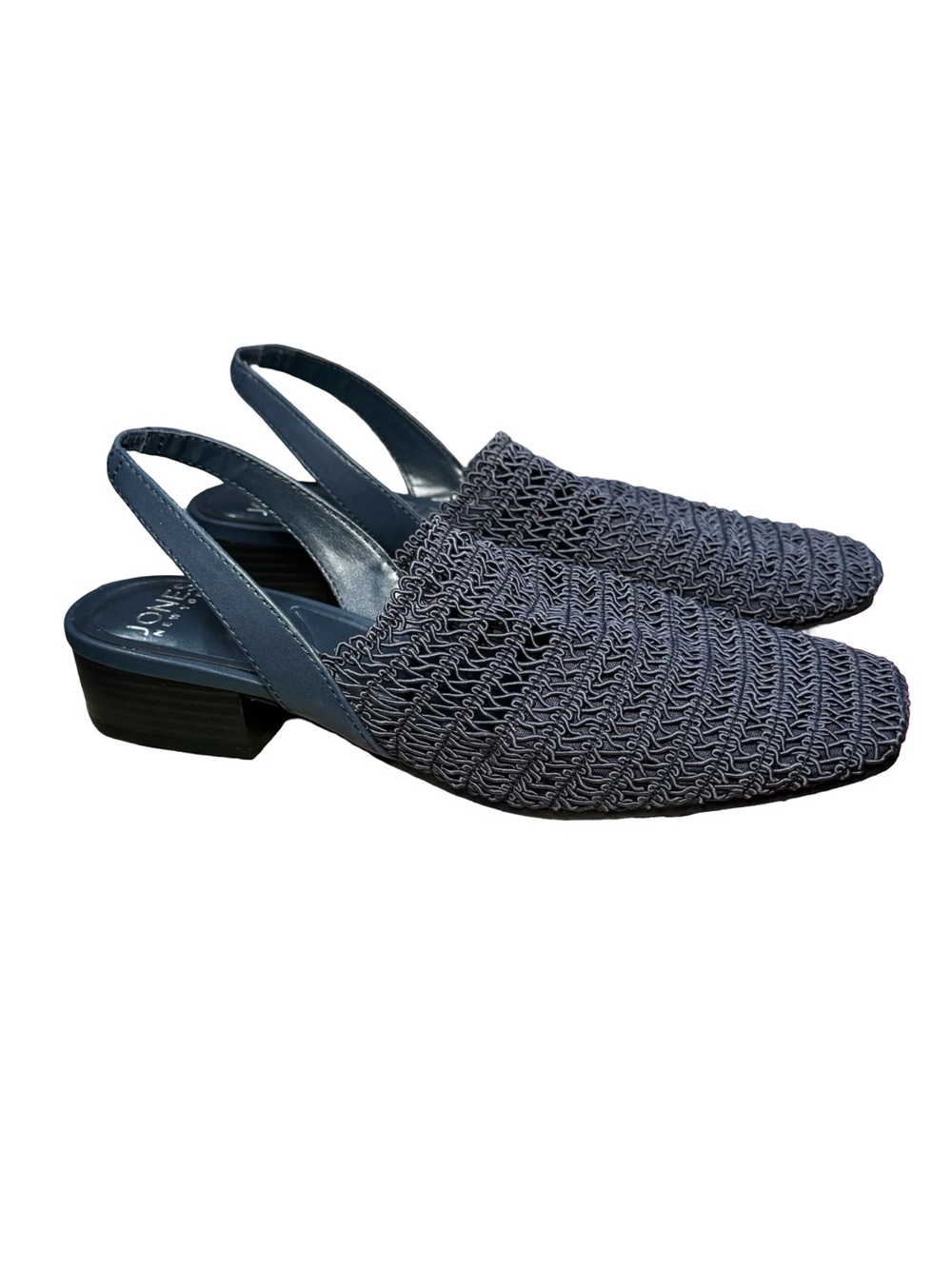 🧿🪬‎ Jones New York Navy Woven Slingback Low Block Heel Mules 🪬🧿